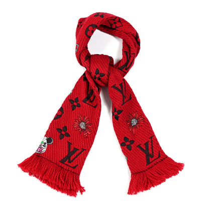 Louis Vuitton Wool Silk Logomania Vuittonite Scarf Red 1 of 6
