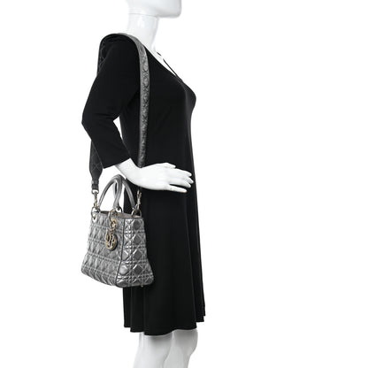 Christian Dior Metallic Grained Calfskin Cannage Medium Supple Lady Dior Silver 2 of 11