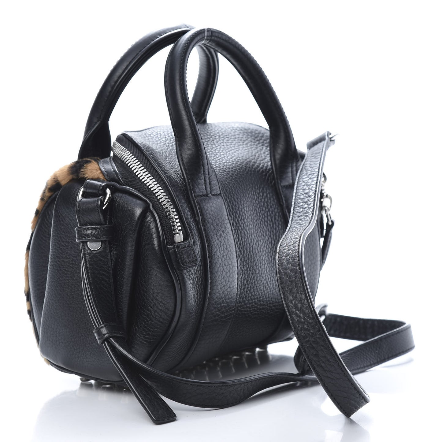 Kangaroo Fur Mini Rockie Black Cheetah Rhodium Hardware