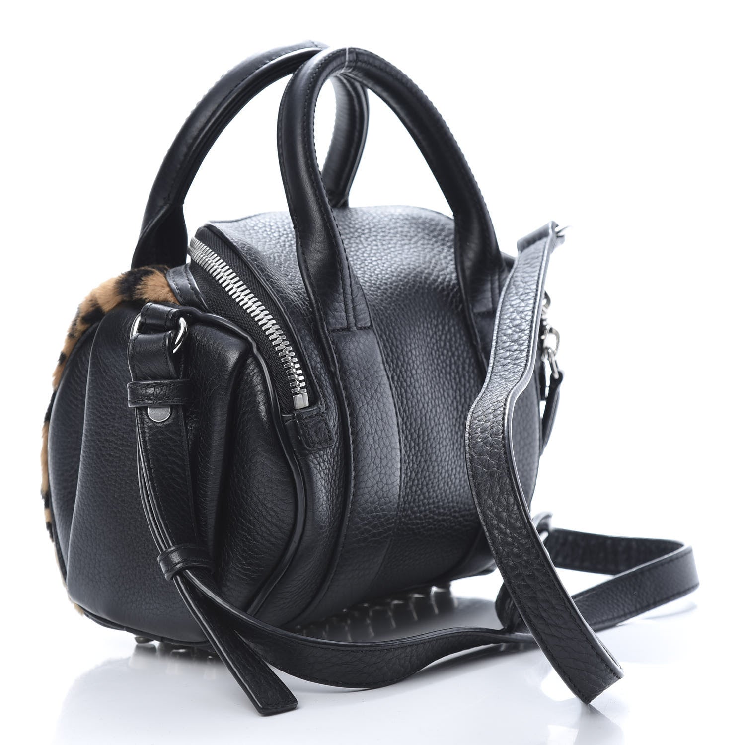 Alexander Wang Kangaroo Fur Mini Rockie Black Cheetah Rhodium Hardware 3 of 10