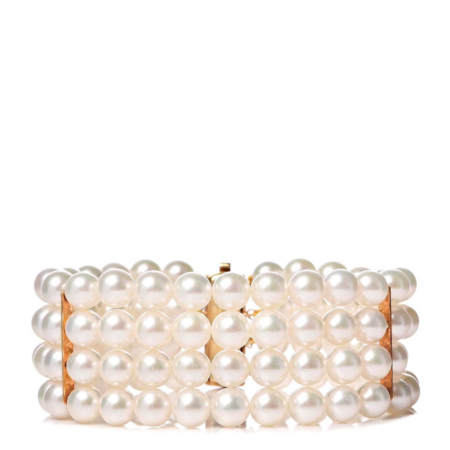 18K Yellow Gold Diamond Akoya Pearl 6.5-7mm Four Strand Bracelet