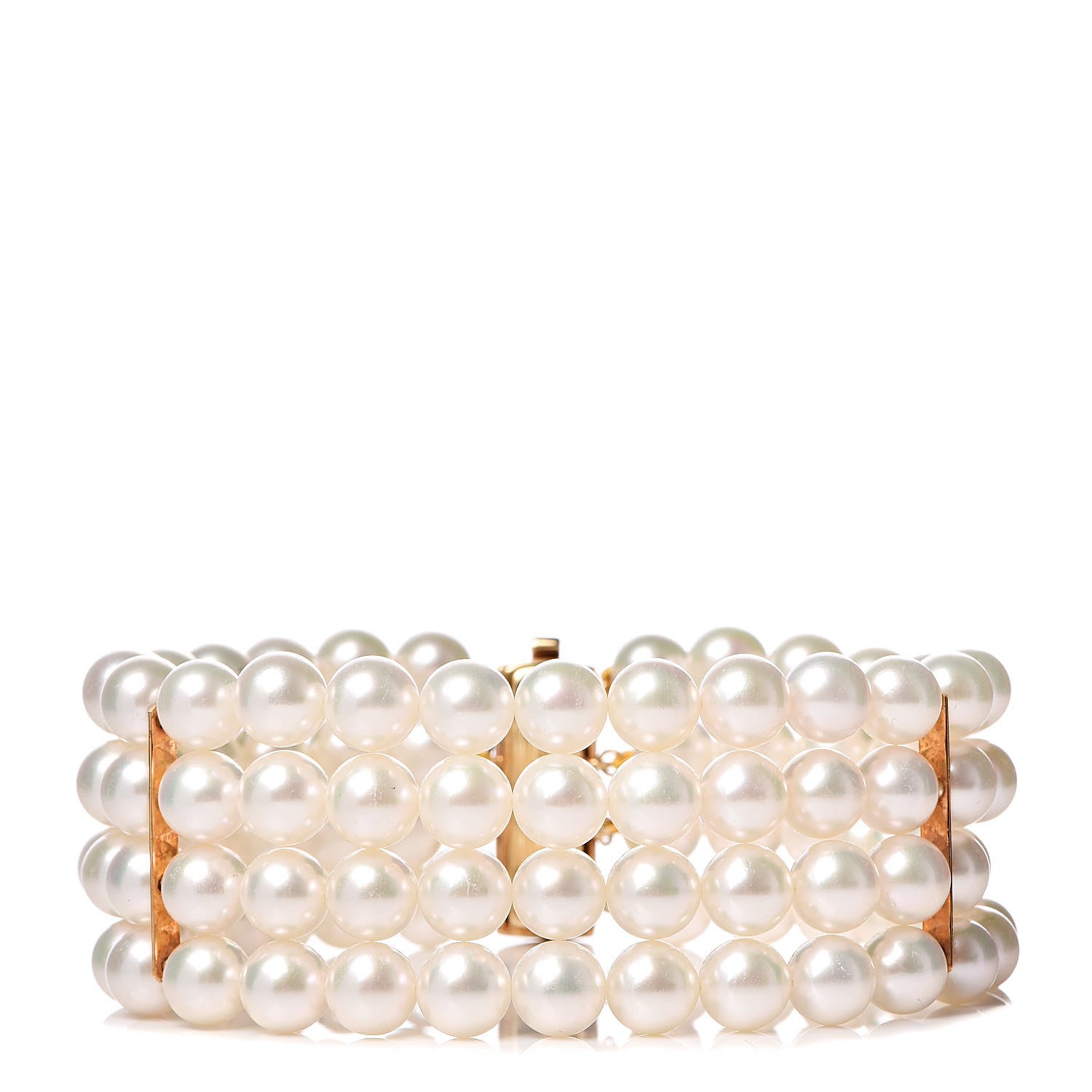 Mikimoto 18K Yellow Gold Diamond Akoya Pearl 6.5-7mm Four Strand Bracelet 1 of 6