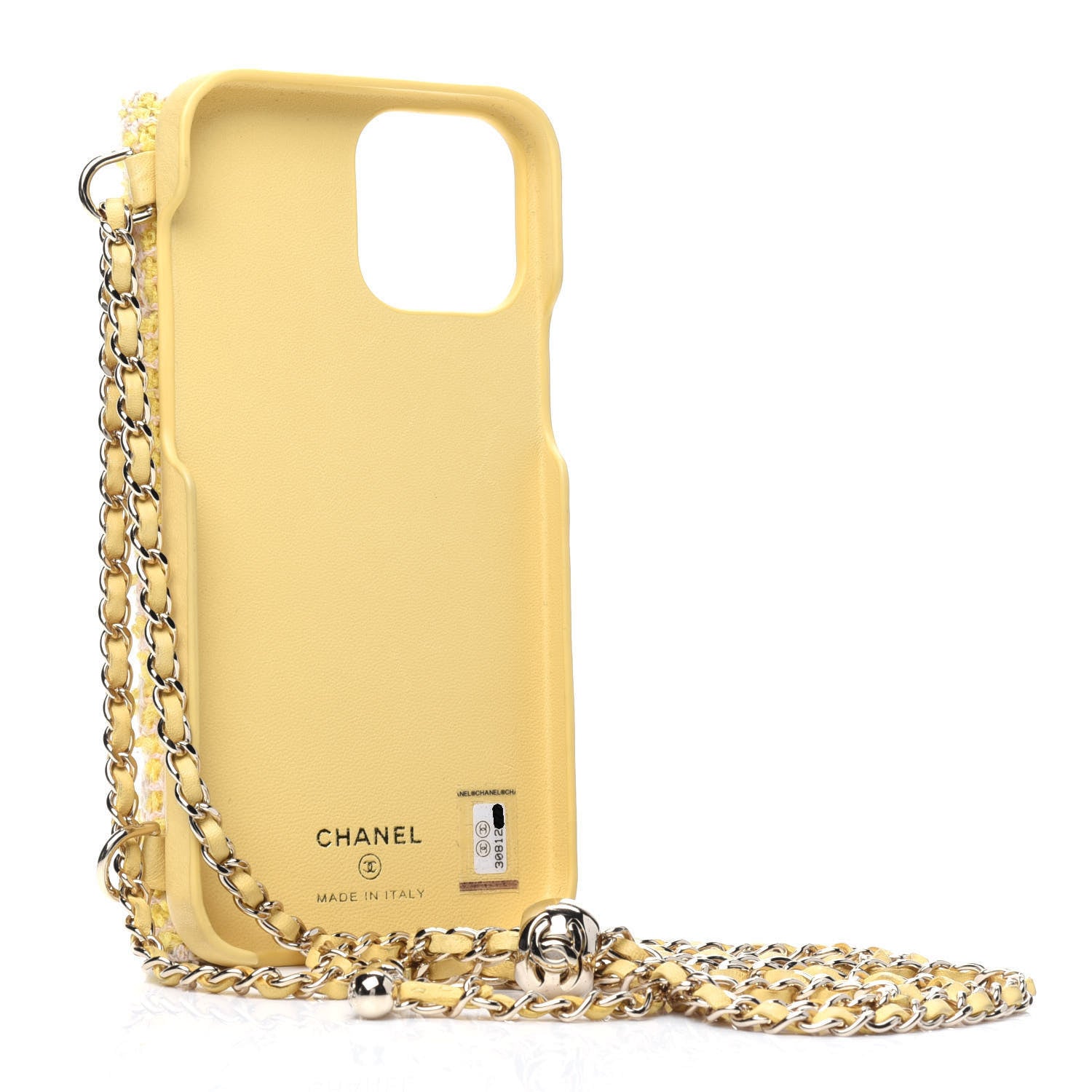 Chanel Tweed Quilted iPhone XII Pro Max Case With Chain Yellow