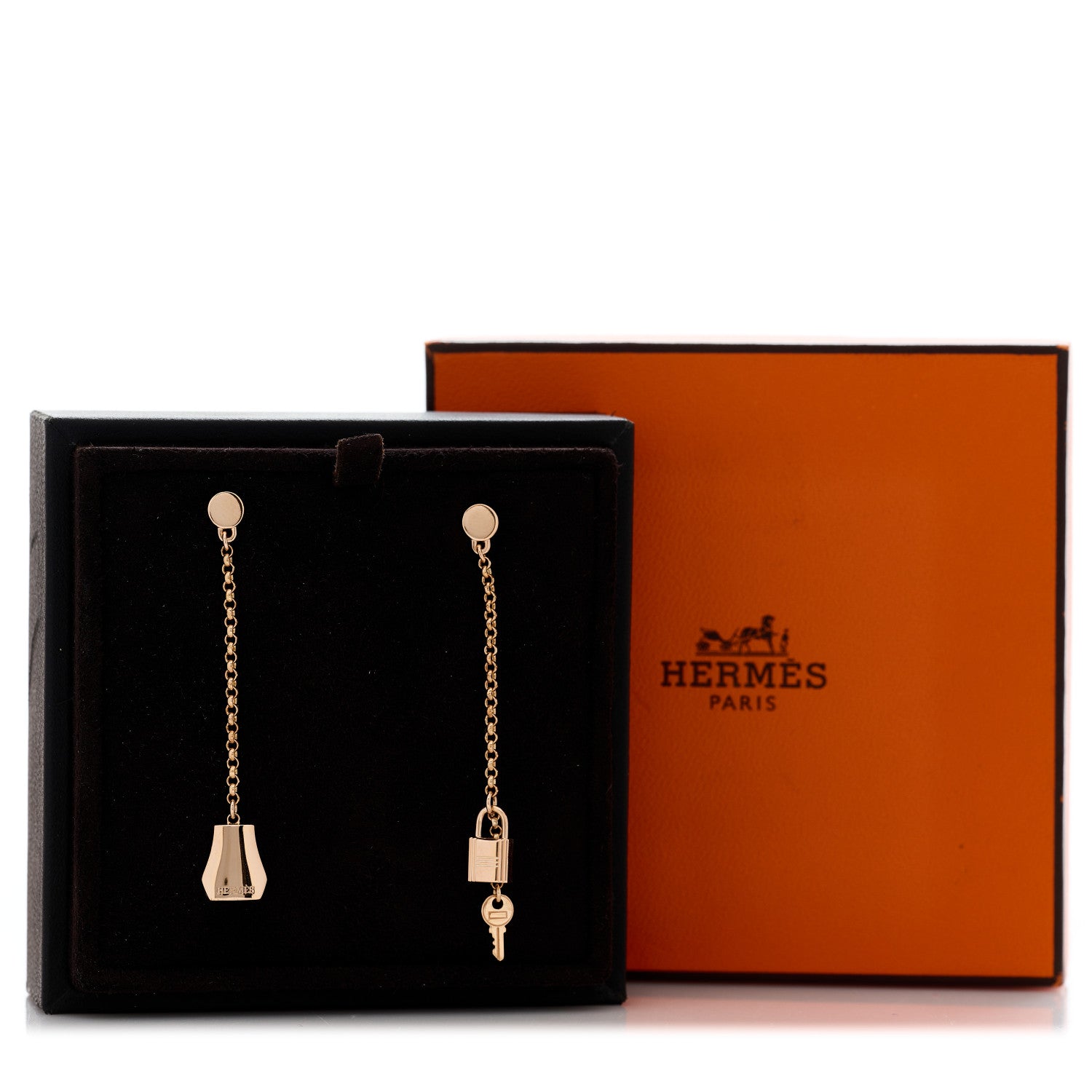Hermes 18K Rose Gold Kelly Clochette Earrings 6 of 6