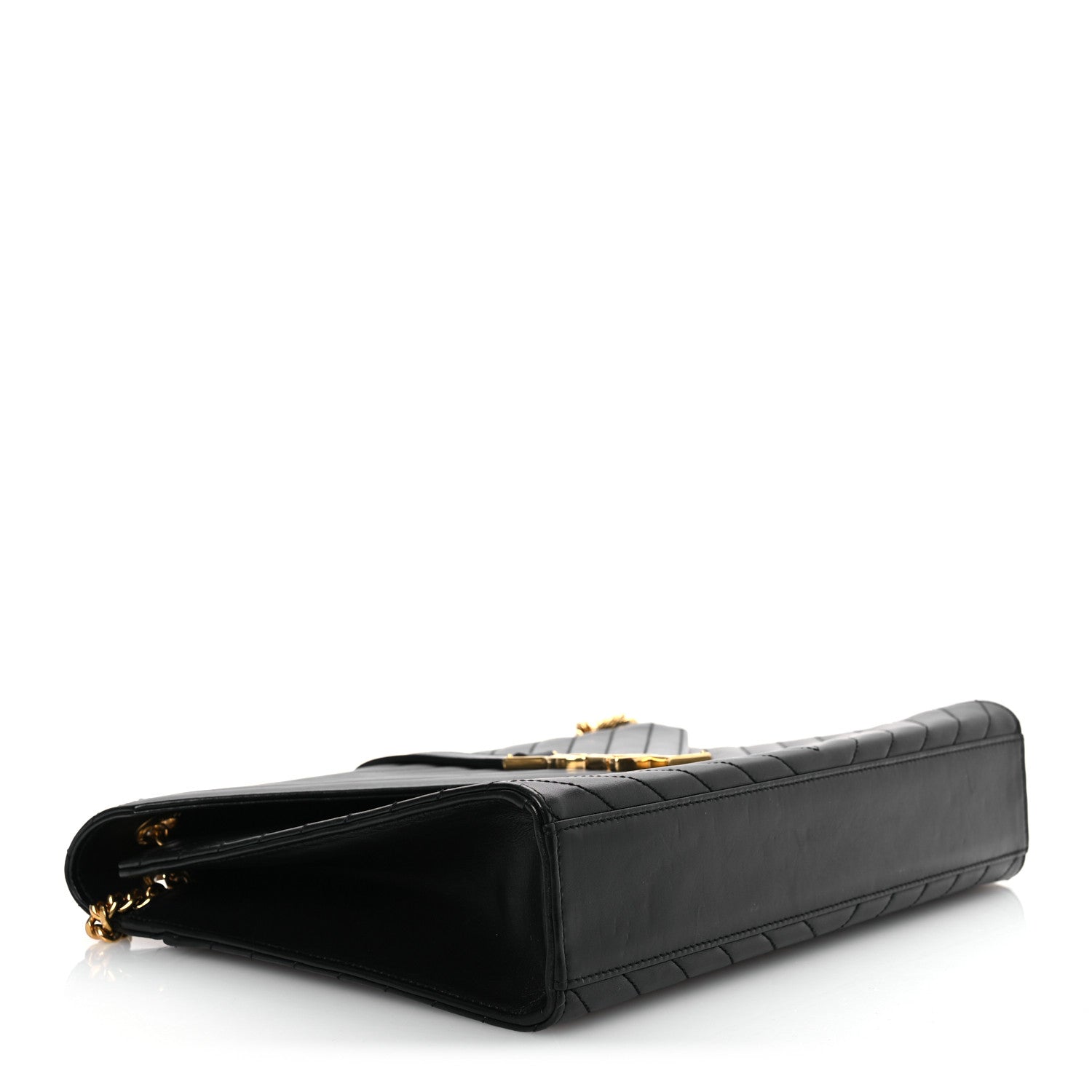 Saint Laurent Smooth Calfskin Matelasse Chevron Large Monogram Satchel Black 6 of 23