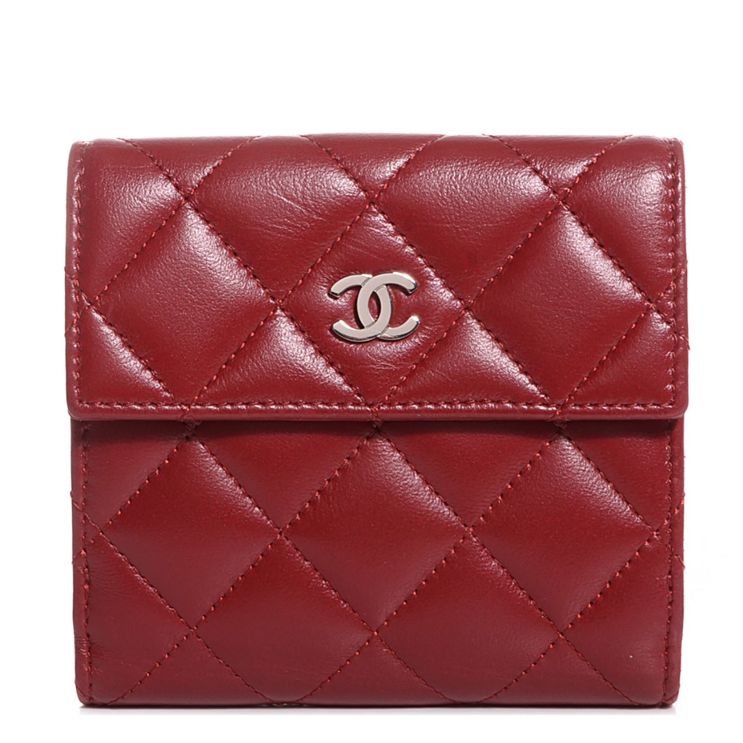 Lambskin Quilted French Wallet Red
