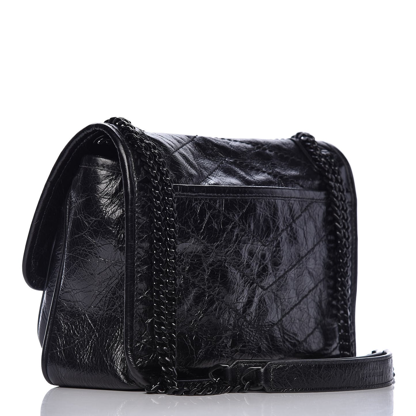 Crinkled Calfskin Matelasse Monogram Baby Niki Chain Satchel Black
