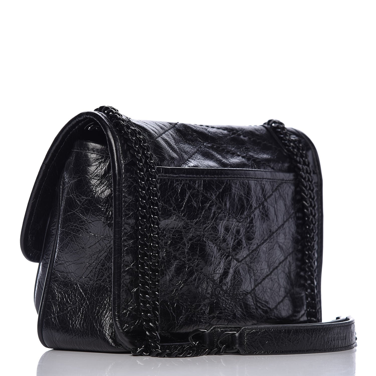 Saint Laurent Crinkled Calfskin Matelasse Monogram Baby Niki Chain Satchel Black 3 of 14