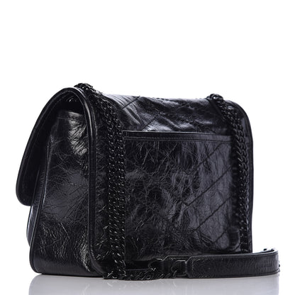 Saint Laurent Crinkled Calfskin Matelasse Monogram Baby Niki Chain Satchel Black 3 of 14