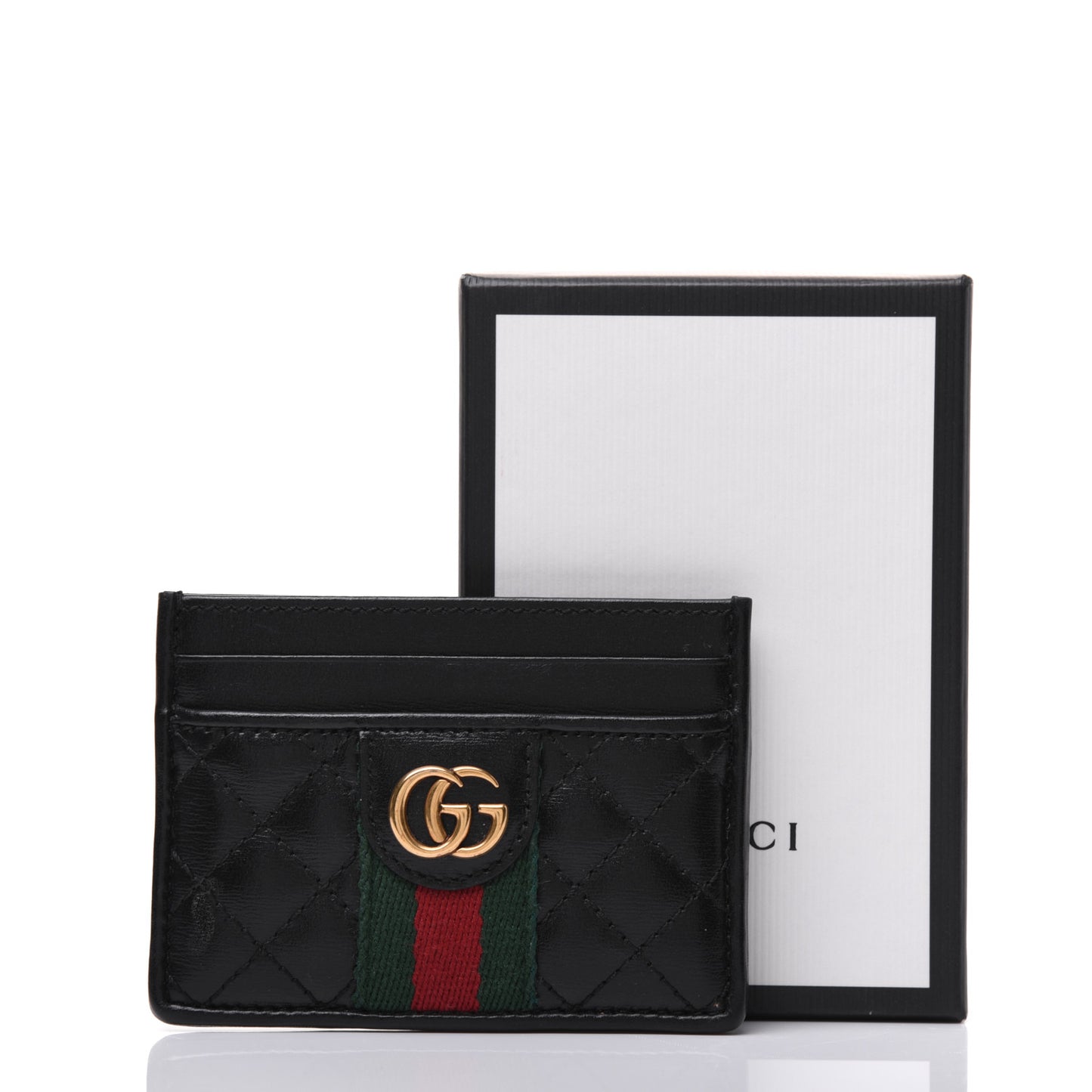 Calfskin Web Trapuntata Ophidia Card Holder Black
