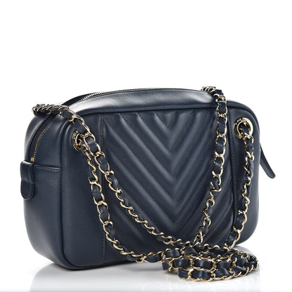 Chanel Calfskin Quilted Daily Chevron Camera Case Navy Blue 3 of 8