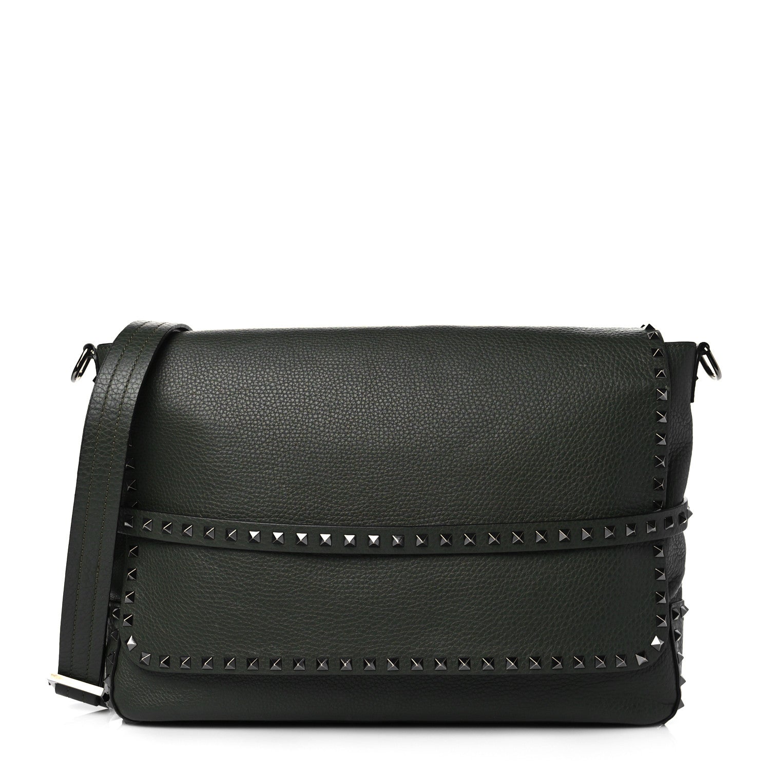 Valentino Garavani Pebbled Calfskin Rockstud Messenger Green 1 of 9