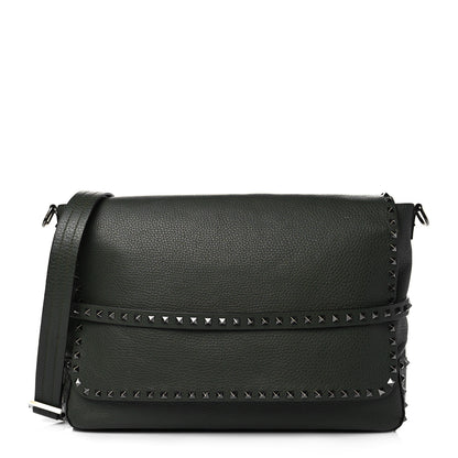 Valentino Garavani Pebbled Calfskin Rockstud Messenger Green 1 of 9