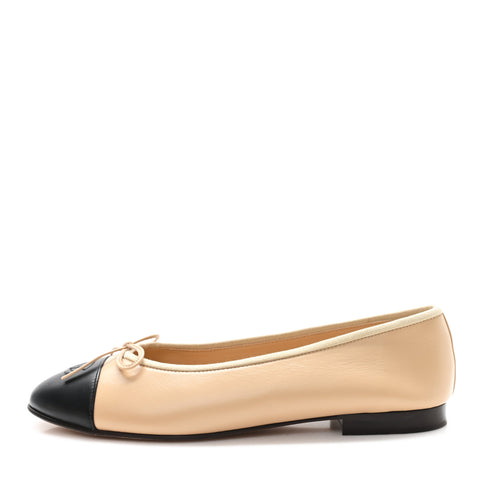 Lambskin Cap Toe CC Ballerina Flats 40.5 Beige Black