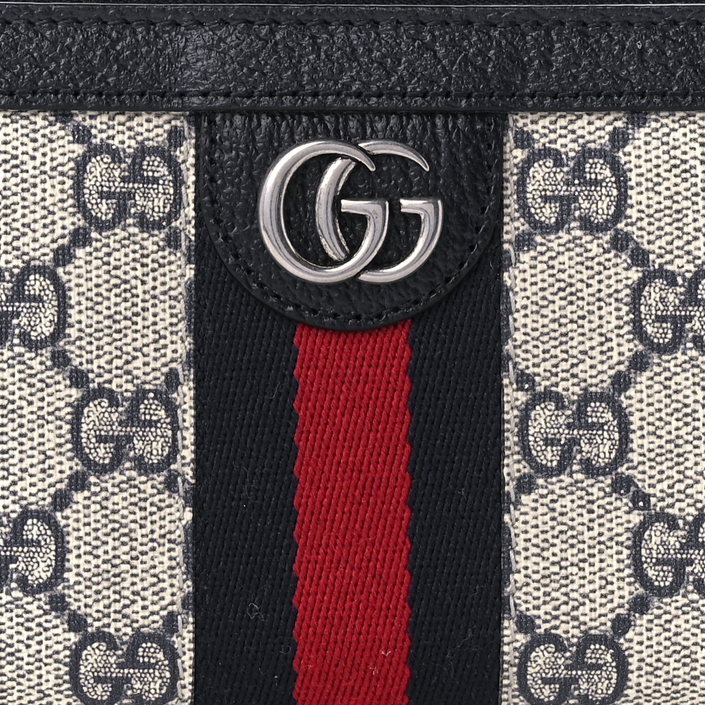 GG Supreme Monogram Textured Dollar Calfskin Web Ophidia Zip Around Wallet Beige Blue