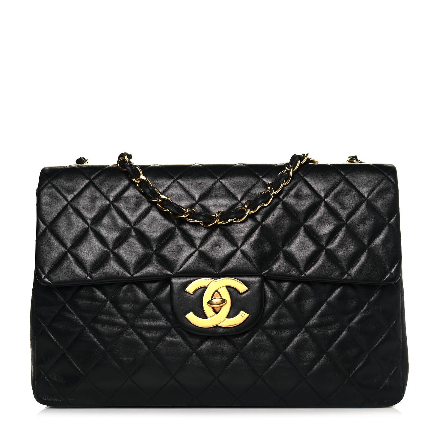 Lambskin Quilted XL Jumbo Single Flap Black
