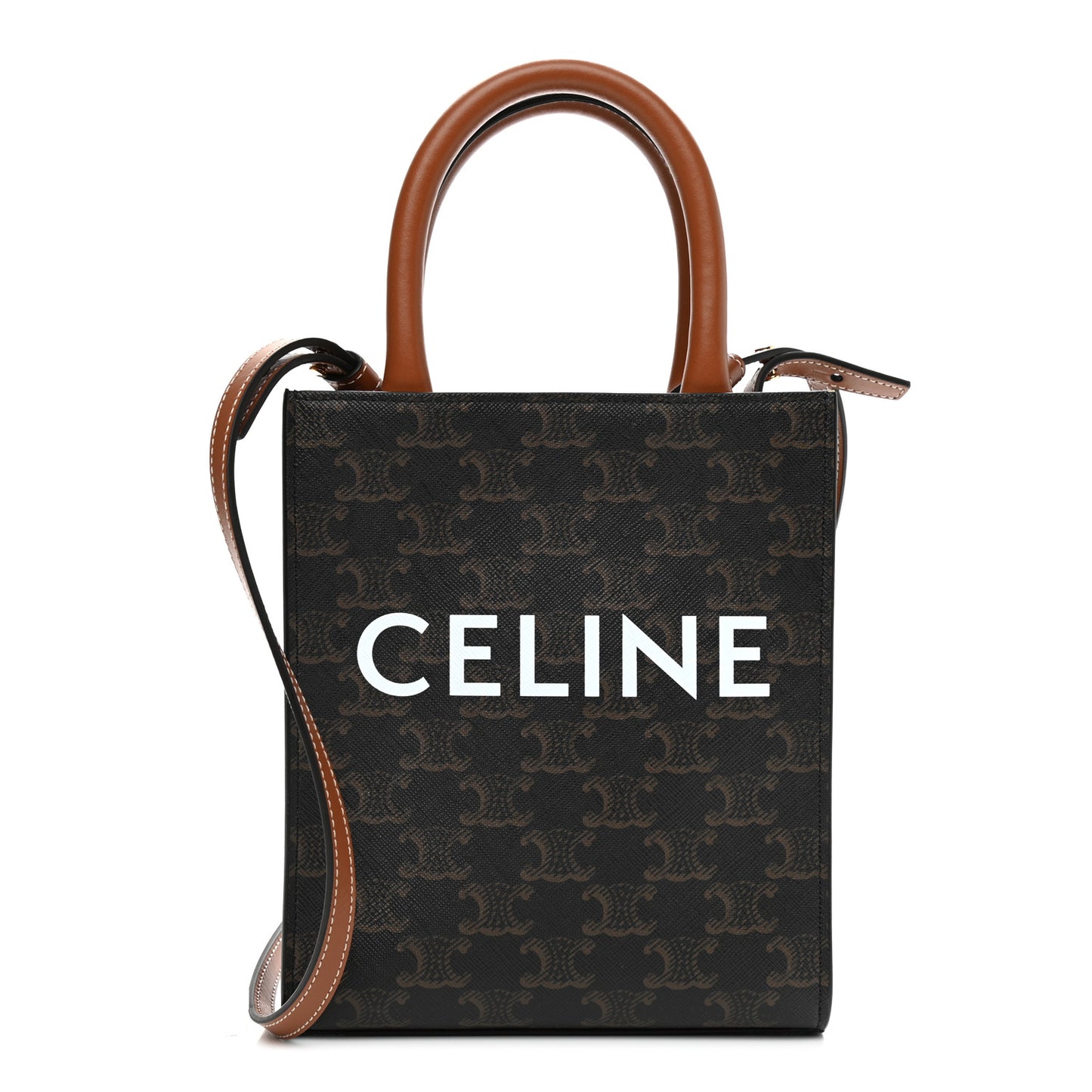 Triomphe Canvas Calfskin Mini Vertical Cabas Tan