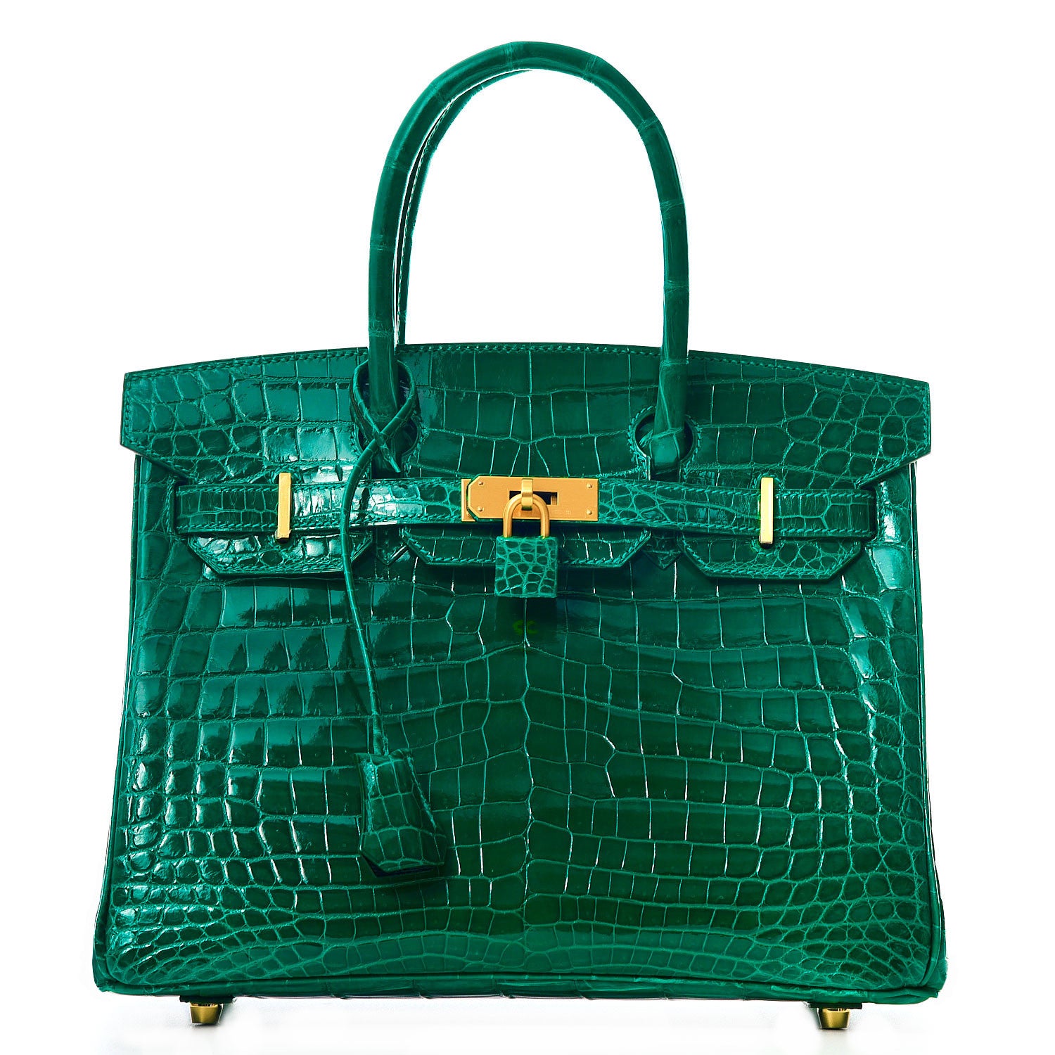 Hermes Shiny Niloticus Crocodile Horseshoe Birkin 30 Vert Emeraude Black 1 of 38