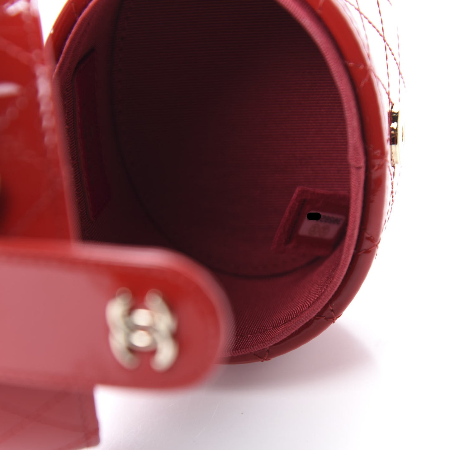 Patent Quilted Small Round Vanity With Chain Red