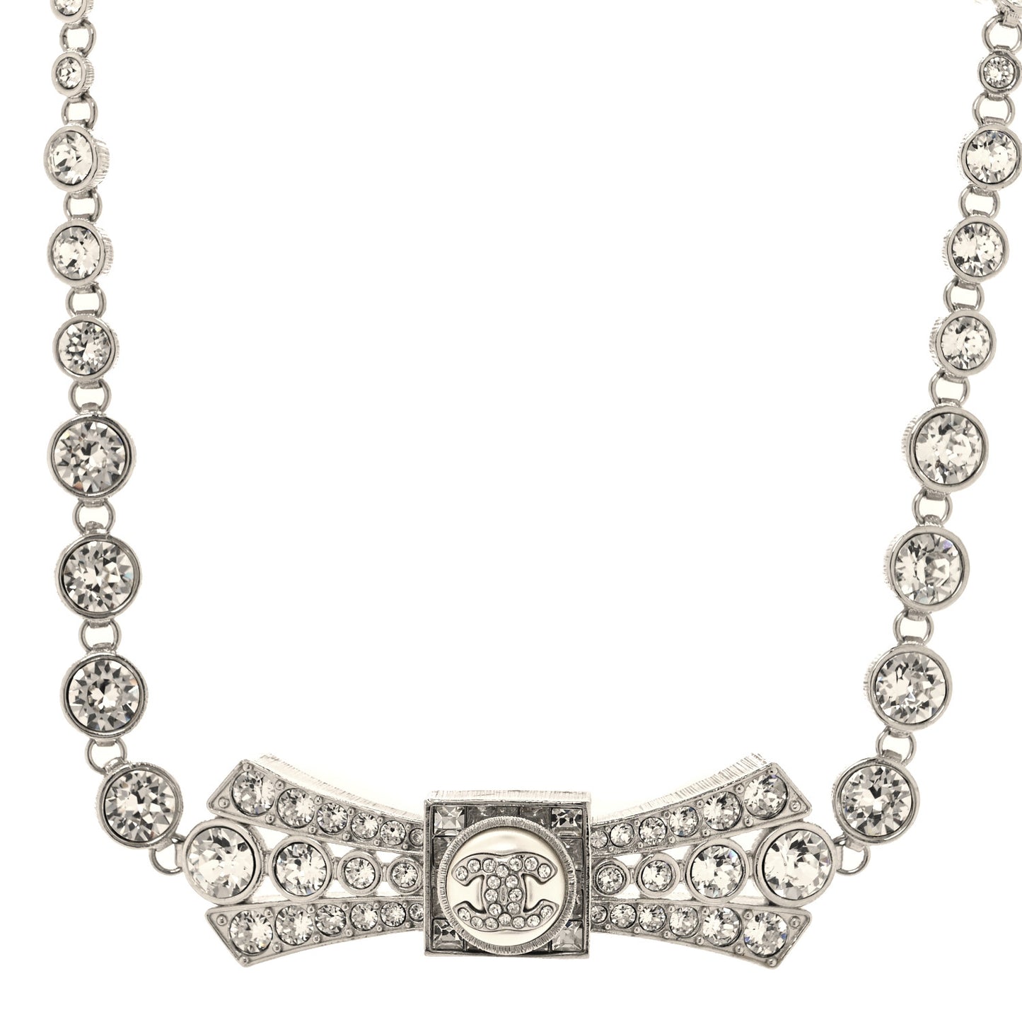 Crystal CC Bow Choker Necklace Silver