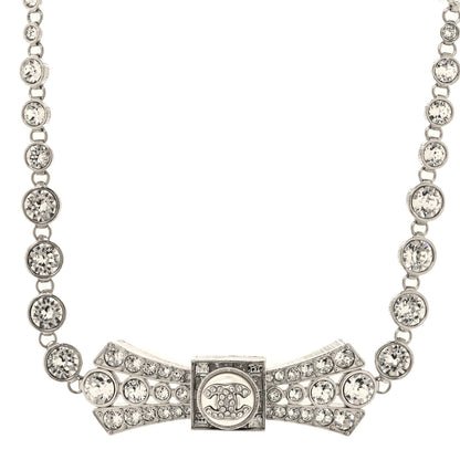 Chanel Crystal CC Bow Choker Necklace Silver 1 of 5