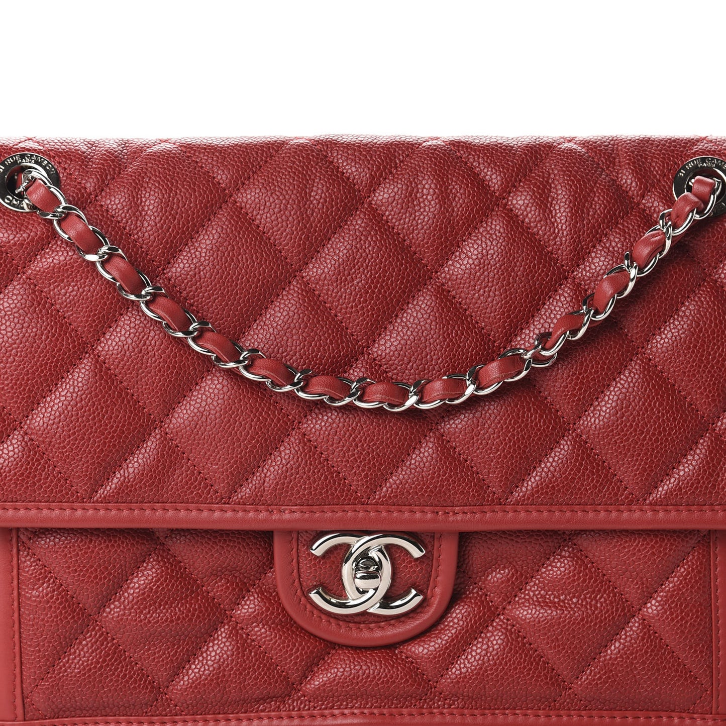 Caviar Quilted Large French Riviera Flap Red