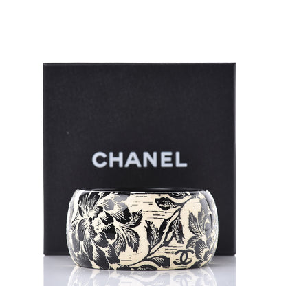 Chanel Resin Laser Etched Floral Bangle Black Cream 5 of 5