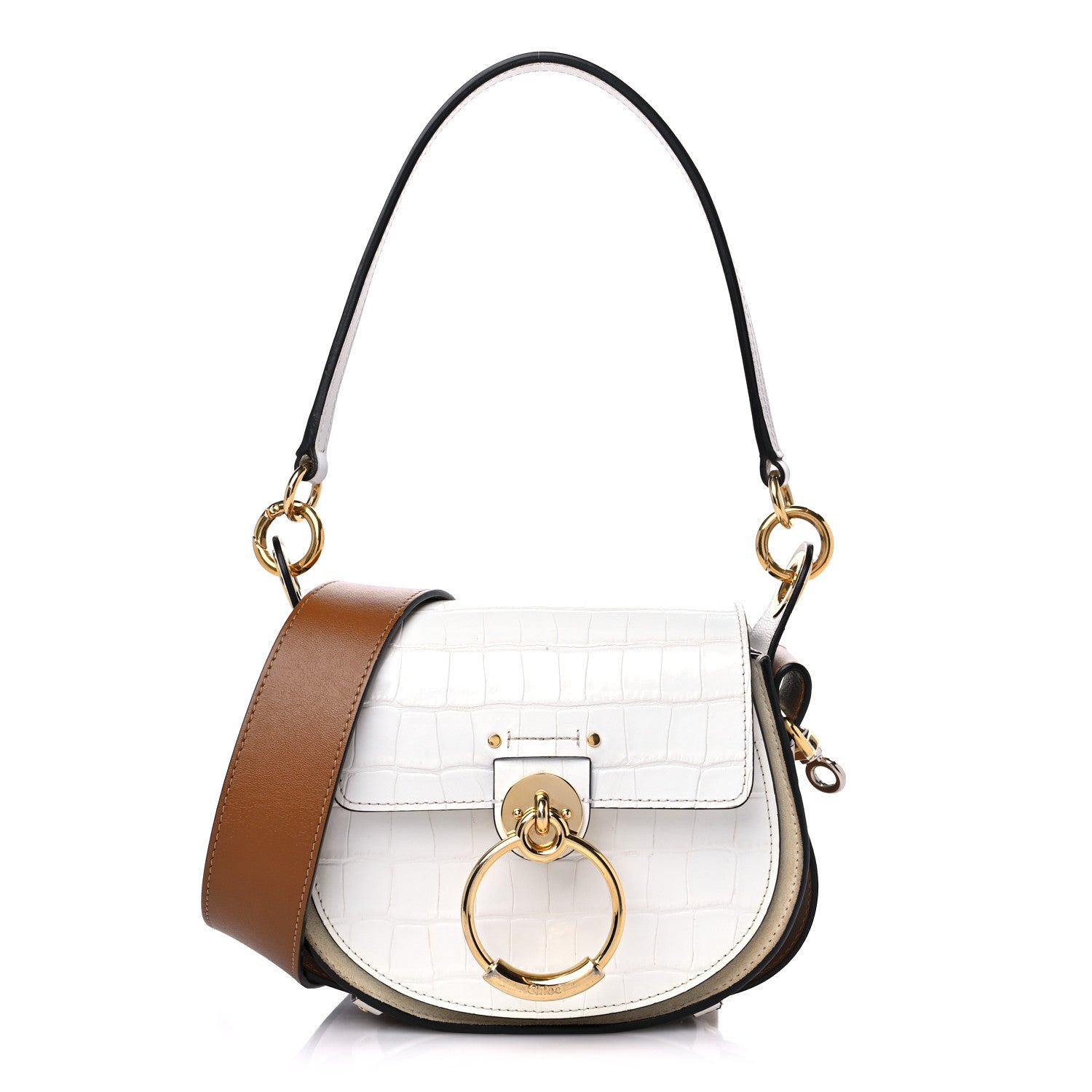 Chloe Calfskin Crocodile Embossed Small Tess Bag Brilliant White 1 of 10