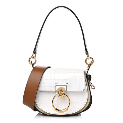 Chloe Calfskin Crocodile Embossed Small Tess Bag Brilliant White 1 of 10