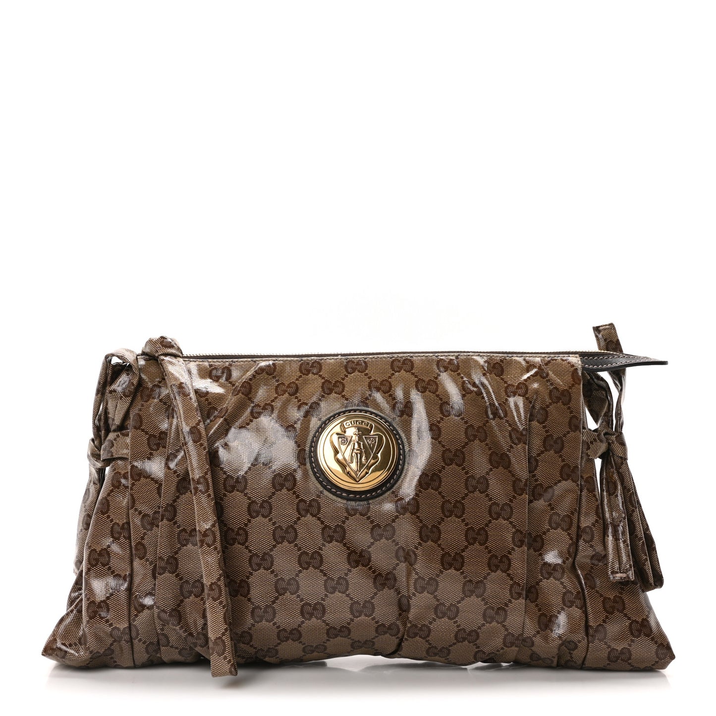 Crystal Monogram Large Hysteria Clutch Brown