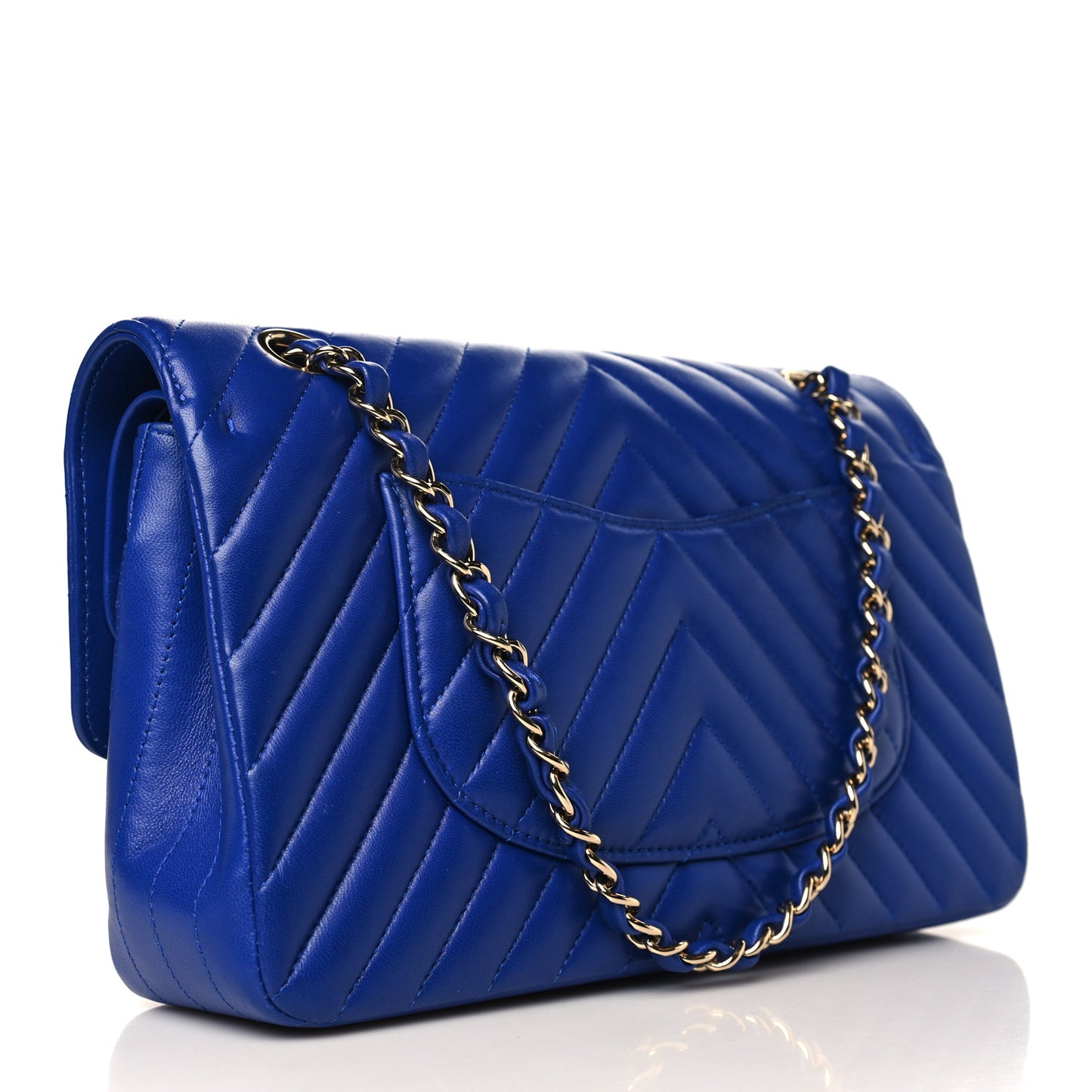 Lambskin Chevron Quilted Medium Double Flap Blue