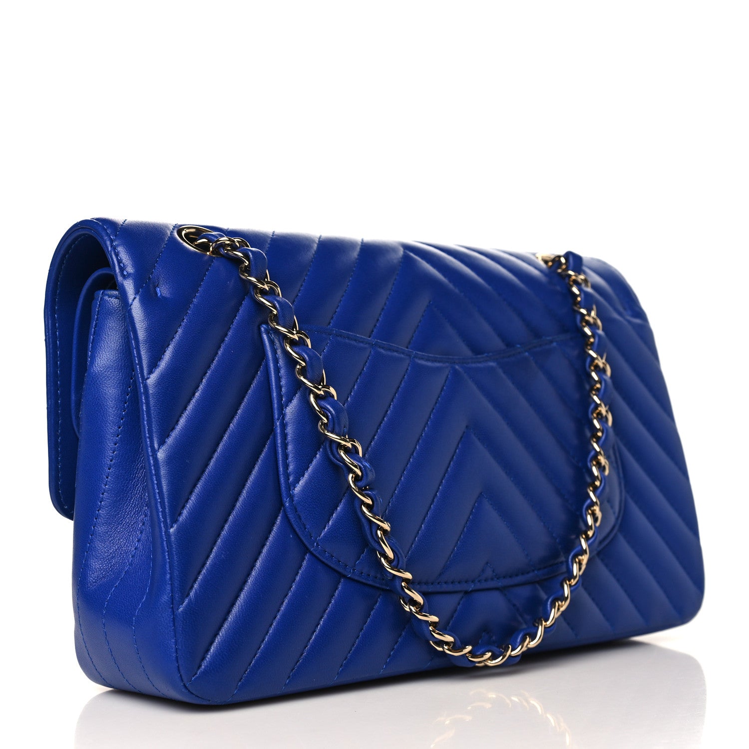 Chanel Lambskin Chevron Quilted Medium Double Flap Blue 2 of 9
