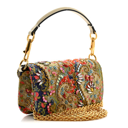 Valentino Garavani Fabric Beaded Crystal Embroidered Paisley Vlogo Small Loco Shoulder Bag Butter White Multicolor 3 of 9