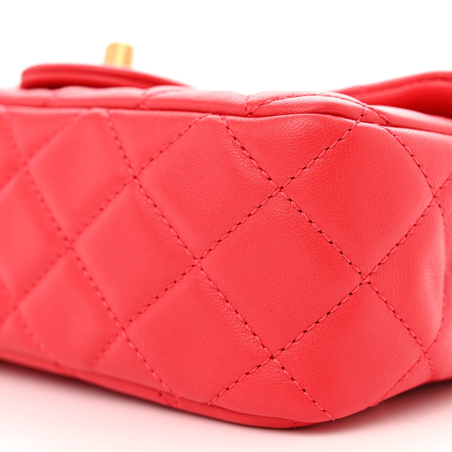 Lambskin Quilted Mini Rectangular Pearl Crush Flap Red