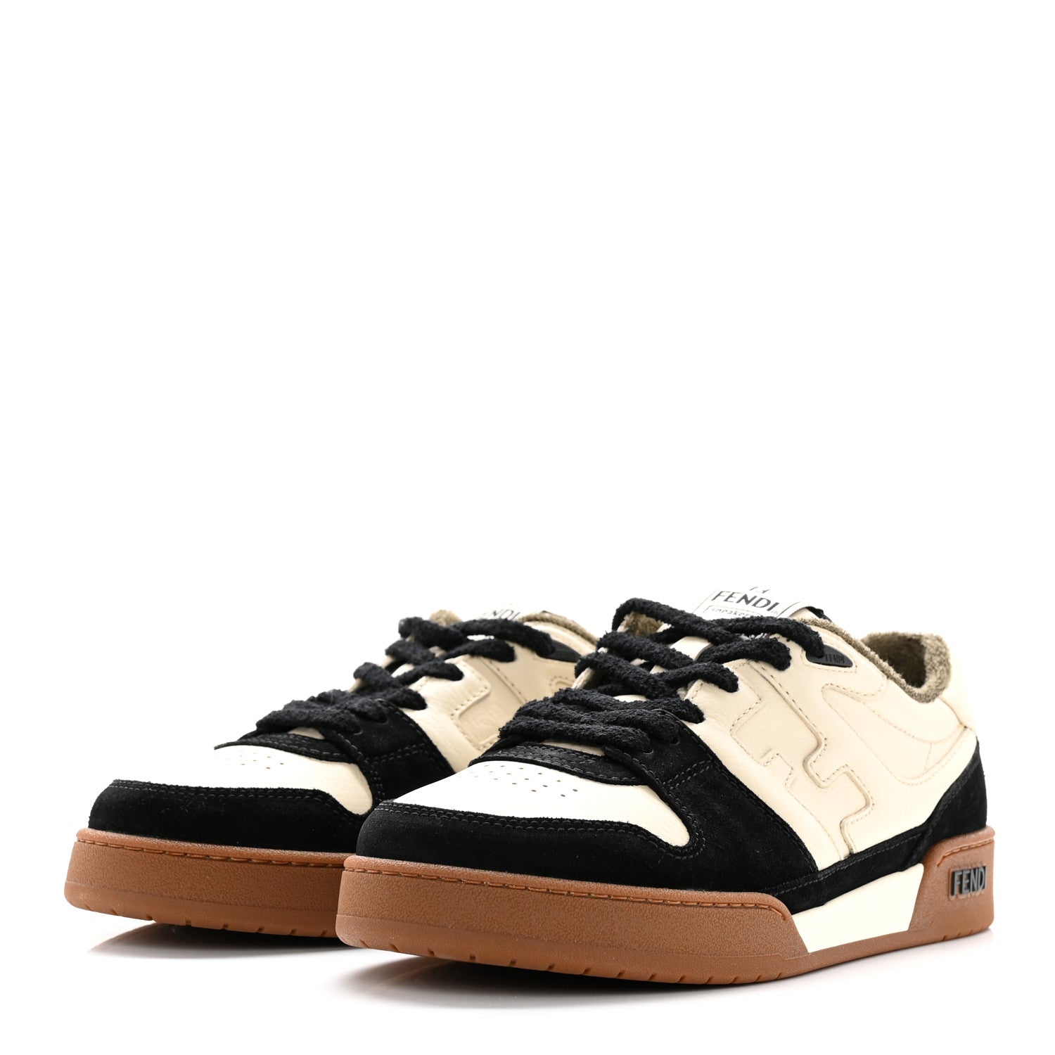 Fendi Suede Vitello Mens Fendi Match Low Top Sneakers 10 Milk Black 3 of 12