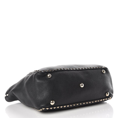Valentino Garavani Alce Printed Calfskin Medium Rockstud Tote Black 5 of 17