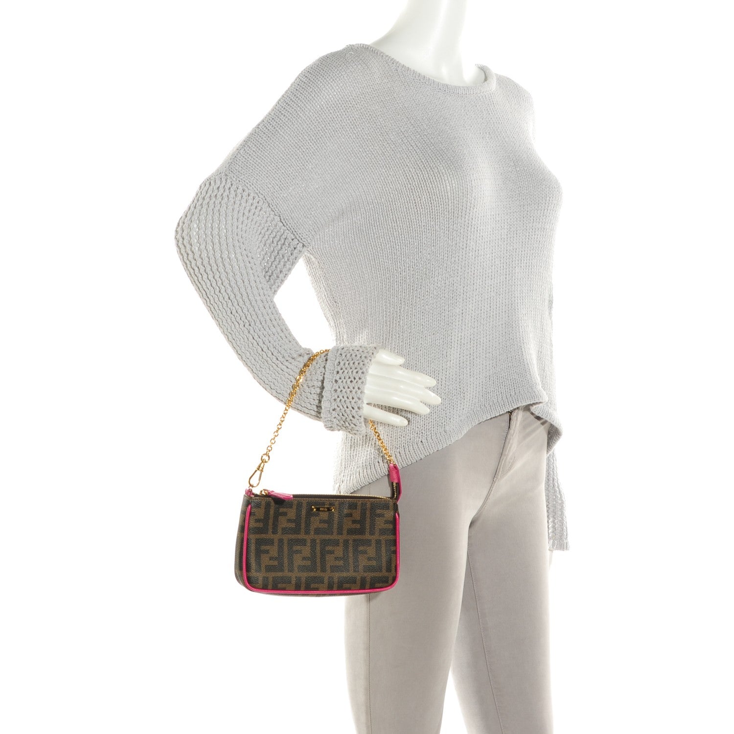 Fendi Zucca Spalmati Vitello Elite Pochette Tobacco Ciclamino 2 of 9