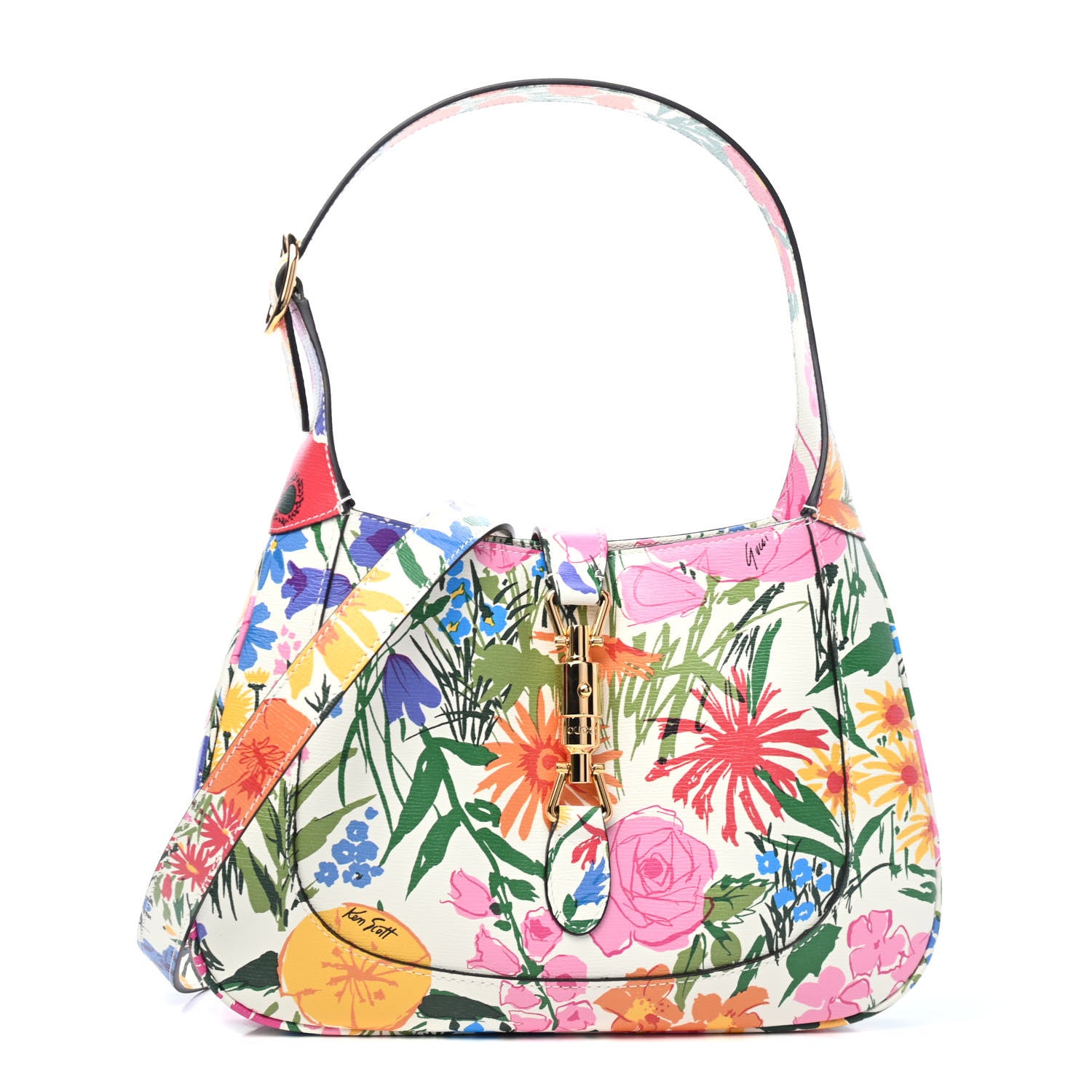 Gucci X KEN SCOTT New Shangai Calfskin Jardin D'Avril Floral Print Small Jackie 1961 Hobo Ivory Pink 1 of 4