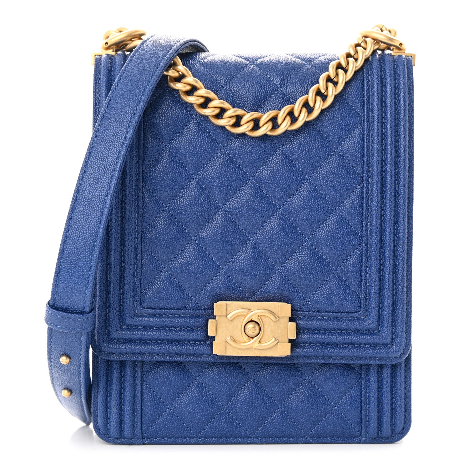 Chanel Caviar Quilted North South Boy Flap Blue 1 of 10