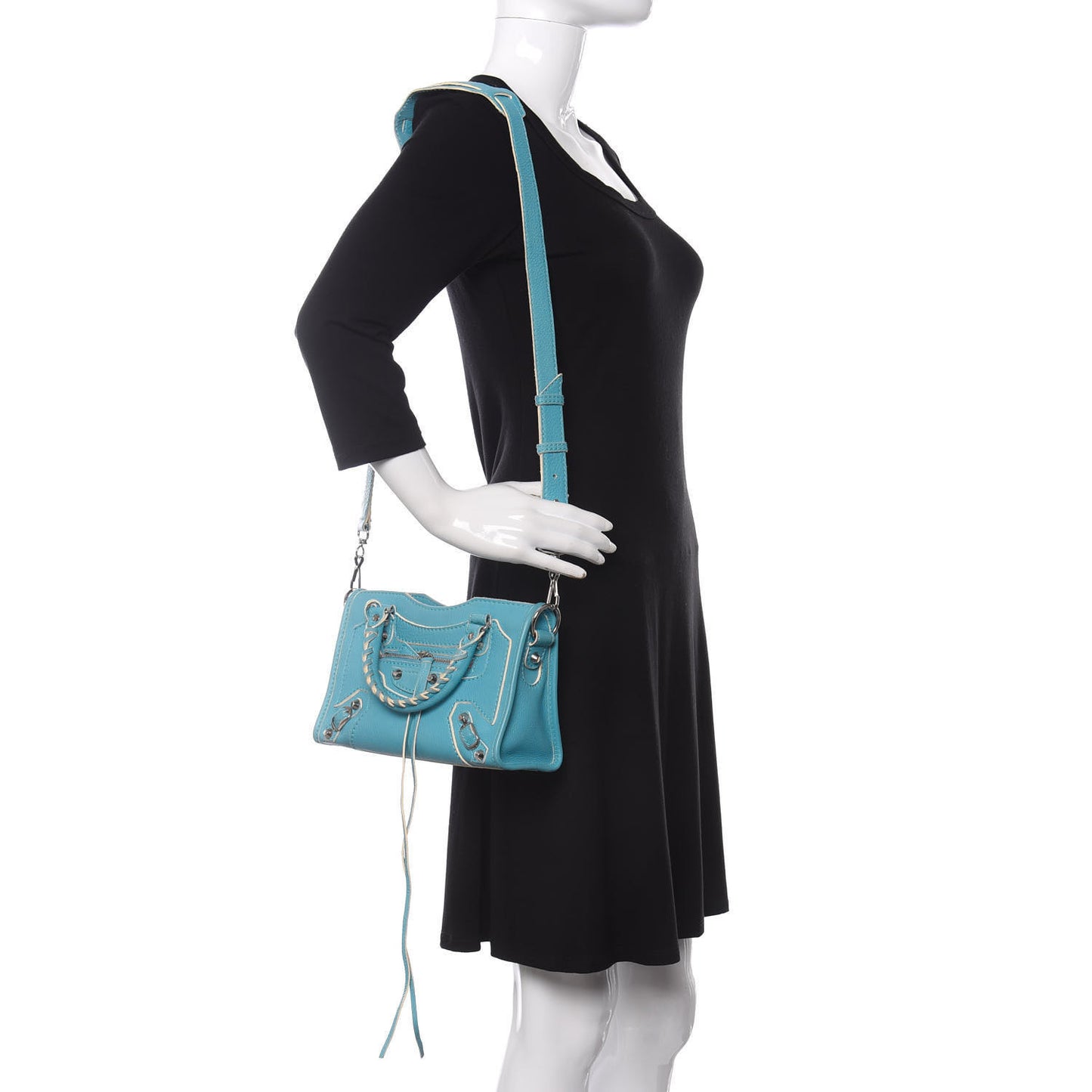 Supple Grained Calfskin Classic Silver Hardware Highlight Mini City Bleu Caraibes