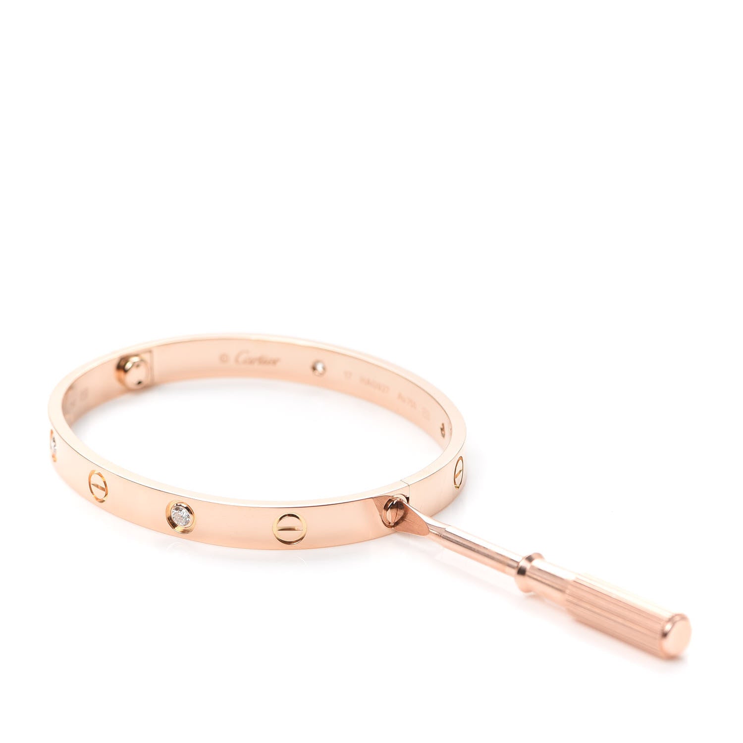 Cartier 18K Pink Gold 4 Diamond LOVE Bracelet 17 7 of 9