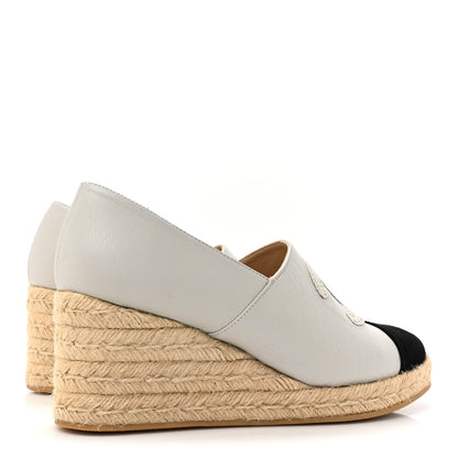 Chanel Lambskin Suede CC Espadrille Wedges 41 White Black 4 of 14