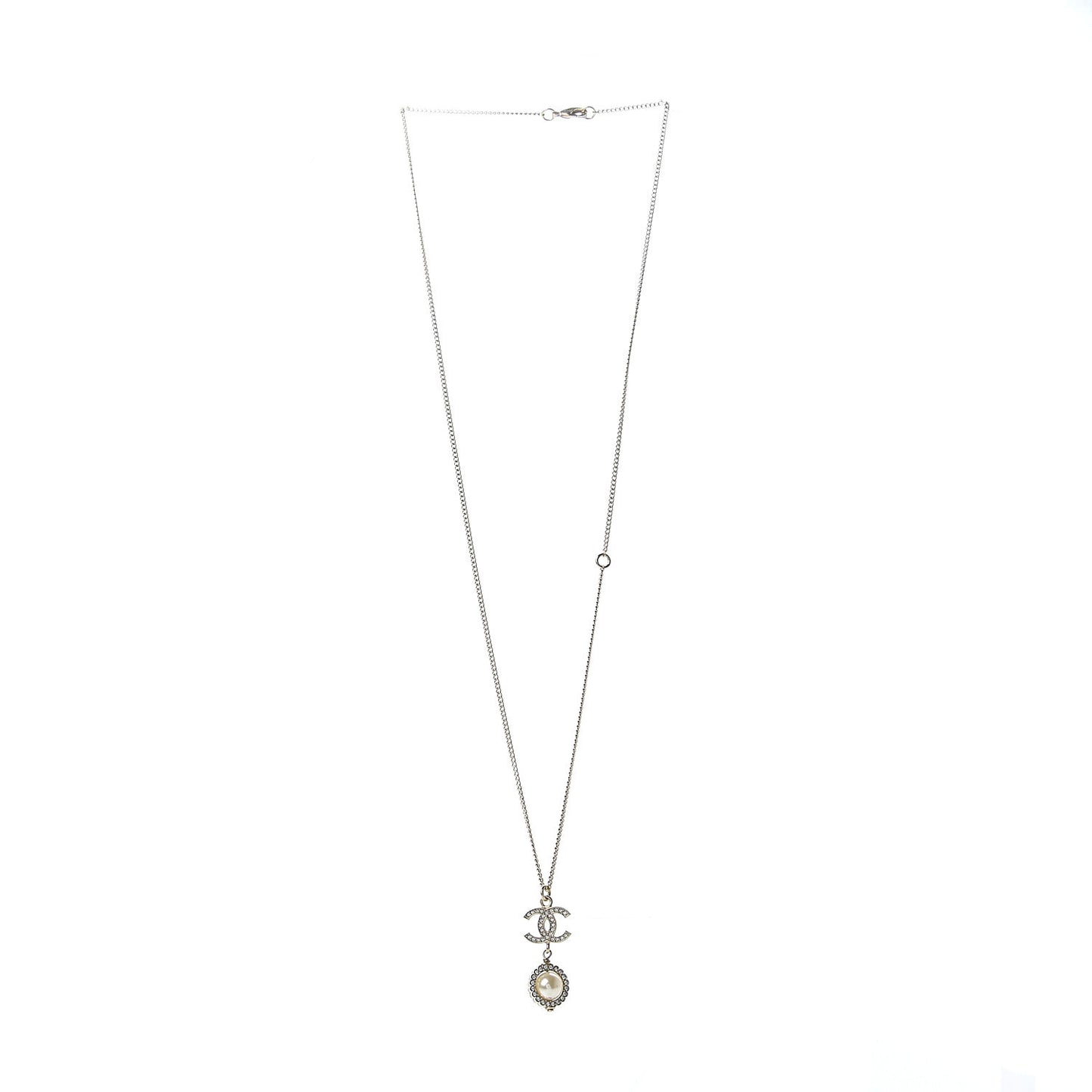 Crystal CC Pearl Drop Necklace Gold