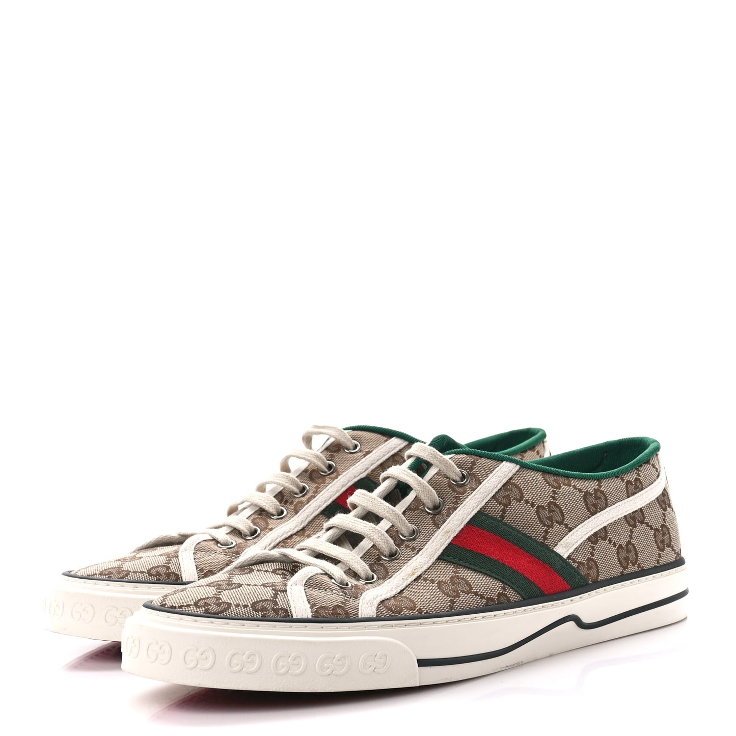 GG Monogram Web Mens 1977 Tennis Sneakers 9 Beige Ebony Mystic White