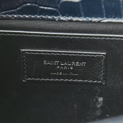 Saint Laurent Calfskin Crocodile Embossed Medium Classic Monogram Kate Tassel Satchel Blue Sapphire 5 of 8