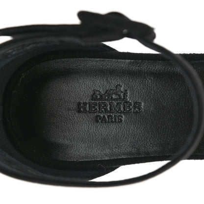 Hermes Suede Elda Espadrille Wedge Sandals 38 Black 7 of 9