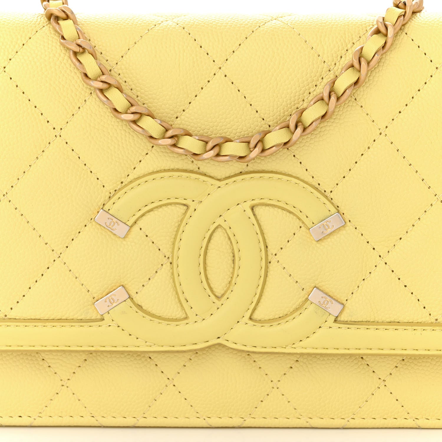 Chanel Caviar Quilted CC Filigree Wallet On Chain WOC Yellow 9 of 11