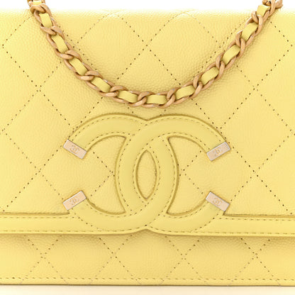 Chanel Caviar Quilted CC Filigree Wallet On Chain WOC Yellow 9 of 11