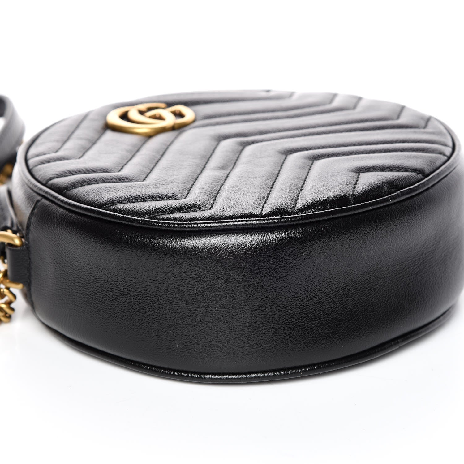 Gucci Azalea Calfskin Matelasse Heart Mini GG Marmont Round Shoulder Bag Black 5 of 9