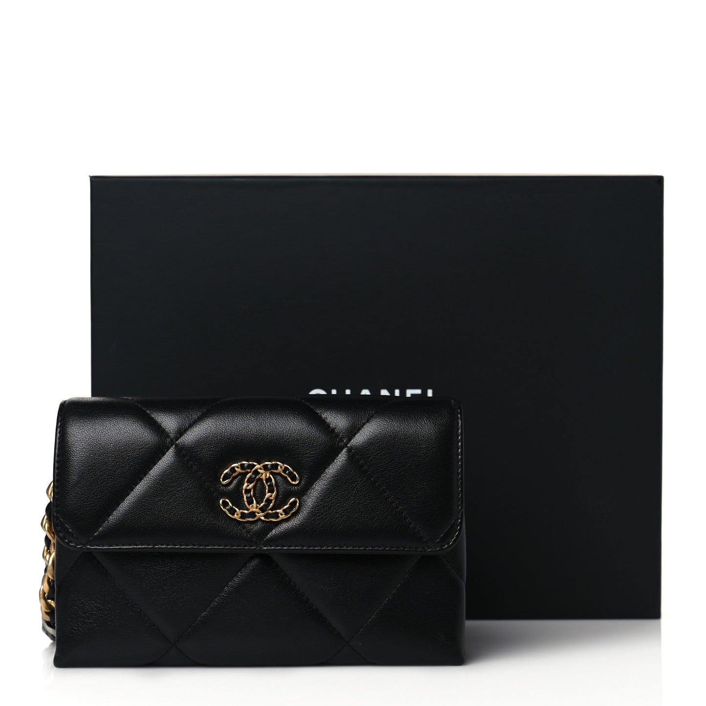 Lambskin Quilted Chanel 19 Flap Clutch Black